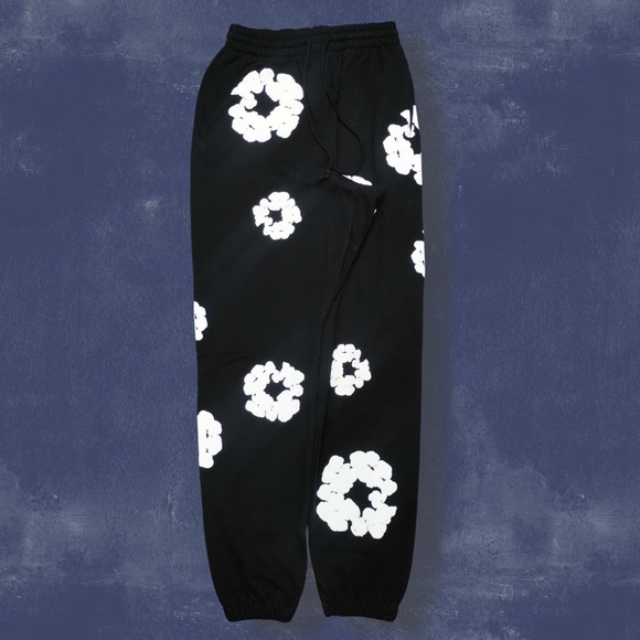 Black and White Floral Sweatpants with Relaxed Fit